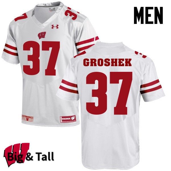 Wisconsin Badgers Men's #37 Garrett Groshek NCAA Under Armour Authentic White Big & Tall College Stitched Football Jersey NI40G64QM